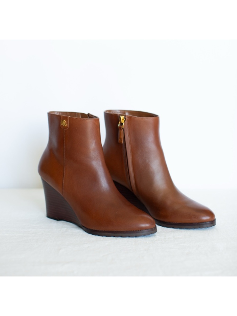Lauren Ralph Lauren Chestnut Leather Wedge Ankle Boots